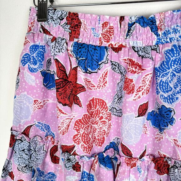 BB Dakota Steve Madden Skirt M Pink Blue Floral Tiered Ruffle First Class Mini - Picture 9 of 11
